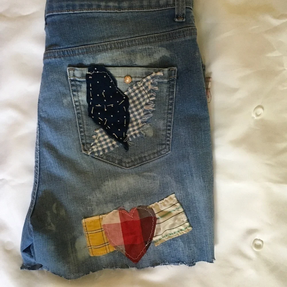 Upcycled Reworked Patchwork Denim Shorts Size 12 - Picture 7 of 14